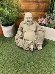 Stone Garden Laughing Buddha Sitting Down Statue Ornament