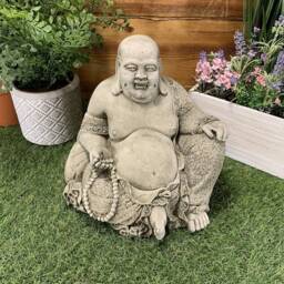 Stone Garden Laughing Buddha Sitting Down Statue Ornament - thumbnail 4
