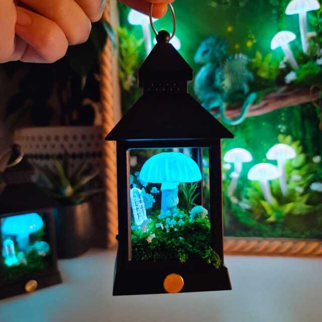 Rechargeable Miniature Mushroom Night Light Handmade Fairy Lantern - image 1