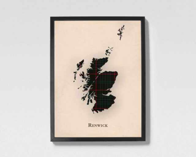 Clan Renwick Scottish Tartan Map - Of Scotland Family Wall Decor, Ready To Hang - image 1