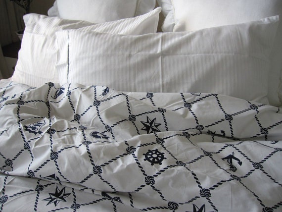 Nautical Duvet Cover Set Anchor, Compass Print, 100% Cotton - image 1