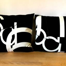 "Set Of Black & White Quilted Canvas Pillow Case, Geometric Black Cushion , 19.5""X 19.5" - thumbnail 2