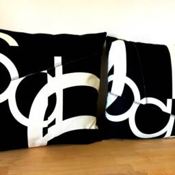 "Set Of Black & White Quilted Canvas Pillow Case, Geometric Black Cushion , 19.5""X 19.5" - thumbnail 3