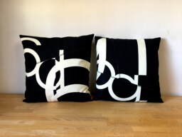 "Set Of Black & White Quilted Canvas Pillow Case, Geometric Black Cushion , 19.5""X 19.5" - thumbnail 1