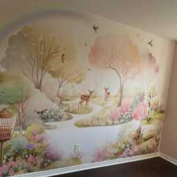 Fairy Forest Wallpaper Mural - Baby Girl Room Wall Decor Pastel Woodland Animals Peel & Stick Nursery Art - thumbnail 2