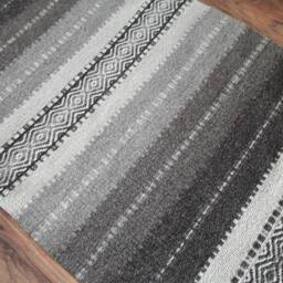 Handwoven Wool Runner Rug Earthy Stripes, Geometric Pattern, Natural Undyed Fibers - thumbnail 3