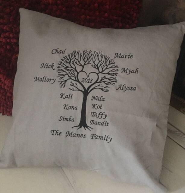 "Family Tree Pillow Embroidered By Wedding Tokens - 16""x16"