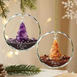 Personalized Seaglass Christmas Tree Ornament, Ceramic Family Gift, Glass Ocean Holiday Keepsake