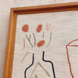 Hand Woven Wall Hanging Jug Framed Work, Earth Tones Textile Art - thumbnail 3