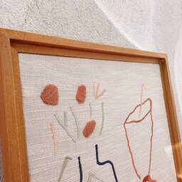 Hand Woven Wall Hanging Jug Framed Work, Earth Tones Textile Art - thumbnail 2