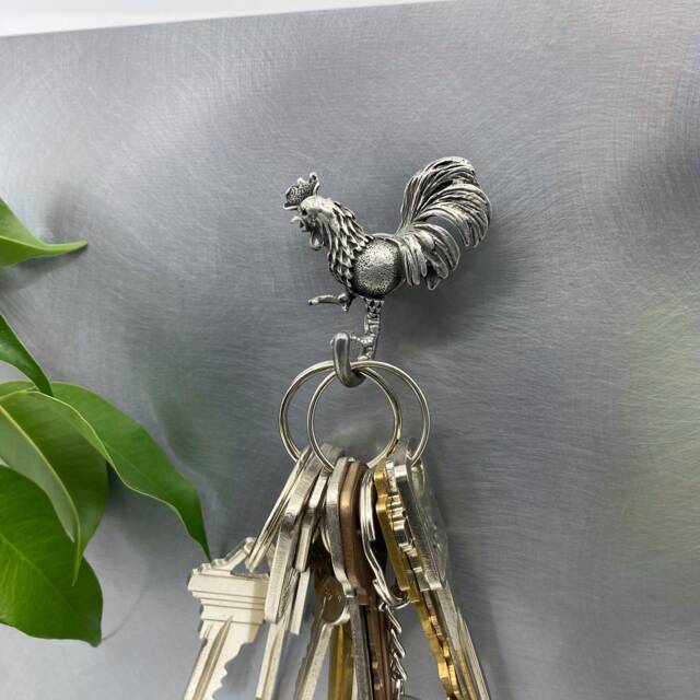 Rooster Magnetic Hook - Handmade Pewter Key Holder, Hanging Hook, Canadian Farmhouse Decor, Souvenir - image 1