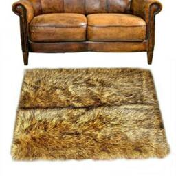 Faux Fur Area Rug - Shaggy Wolf Pelt, Seamed Accent - thumbnail 1
