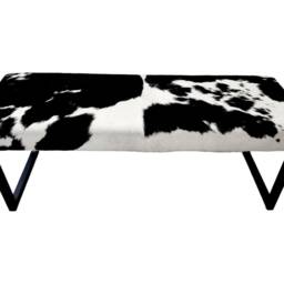 Cowhide & Steel Dining Bench, Modern Entryway Industrial Seating - B - Rgb - thumbnail 4