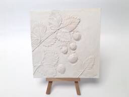 Tile Strawberry Cast. Botanical Decorative Unique Plaster Wall Art Fram?? Wood Concrete Impression Pressed Eco Friendly
