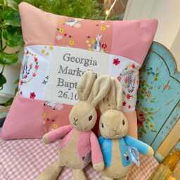 Peter Rabbit?? Occasion Cushion, Beatrix Potter Christening Gift, Birthday Birth, Nursery Decor New Born Baby, Gift - thumbnail 3