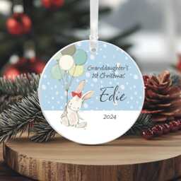 Granddaughter's First Christmas Tree Decoration - Personalised Cute Bunny Round Holiday Ornament Ceramic Keepsake Xmas - thumbnail 2