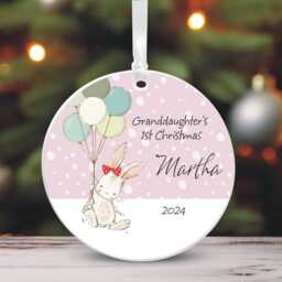 Granddaughter's First Christmas Tree Decoration - Personalised Cute Bunny Round Holiday Ornament Ceramic Keepsake Xmas - thumbnail 3