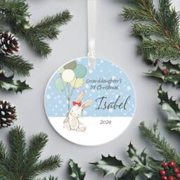 Granddaughter's First Christmas Tree Decoration - Personalised Cute Bunny Round Holiday Ornament Ceramic Keepsake Xmas - thumbnail 1