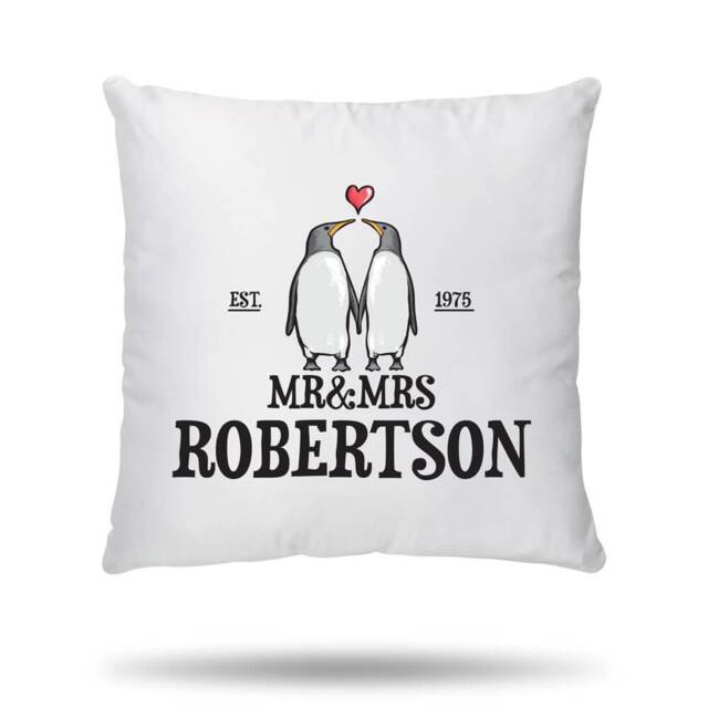 Personalised Cute Animal Couple Mr & Mrs Cushion Cover, His & Hers, Wedding Gift For Unique, Anniversary, Husband Wife - image 1