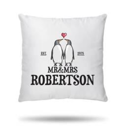Personalised Cute Animal Couple Mr & Mrs Cushion Cover, His & Hers, Wedding Gift For Unique, Anniversary, Husband Wife - thumbnail 1