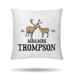 Personalised Cute Animal Couple Mr & Mrs Cushion Cover, His & Hers, Wedding Gift For Unique, Anniversary, Husband Wife - thumbnail 2