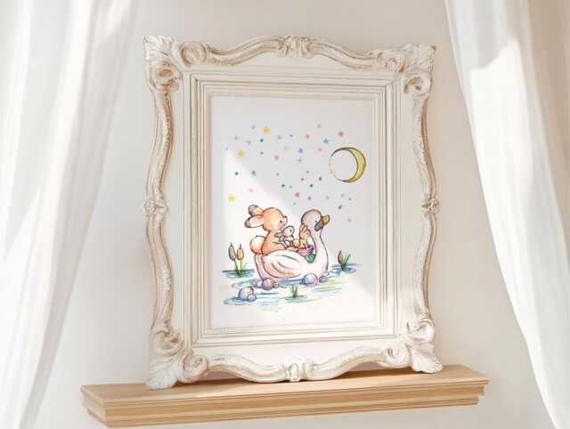 Children Art Print. Moonlight Sailing. 8x10. Nursery Home Decor - image 1