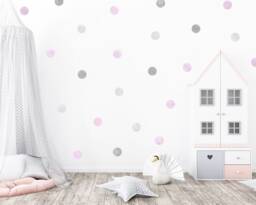 Grey & Pink/Lavender Watercolour Polka Dot Wall Stickers, Neutral Decals, Soft Colour Nursery Kids Playroom Decor