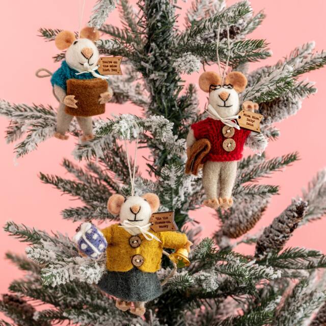 Felt Mouse Hanging Decoration - Personalised Christmas Tree Unique Bauble Festive Childrens Gifts Gift Ideas - image 1