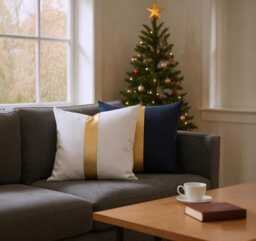 Gold Faux Leather Color Block Pillow Cover - Modern Scandinavian Design