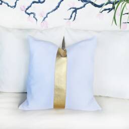 Gold Faux Leather Color Block Pillow Cover - Modern Scandinavian Design - thumbnail 3