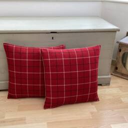 Bamburgh Red Tartan Plaid Throw Pillow Cover Wool Effect Tweed Cushion - thumbnail 3