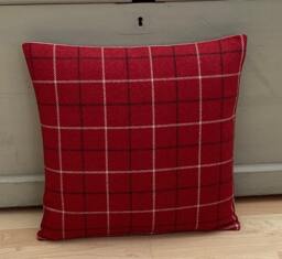 Bamburgh Red Tartan Plaid Throw Pillow Cover Wool Effect Tweed Cushion - thumbnail 1