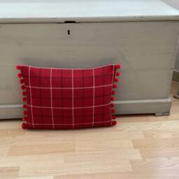 Bamburgh Red Tartan Plaid Throw Pillow Cover Wool Effect Tweed Cushion - thumbnail 2