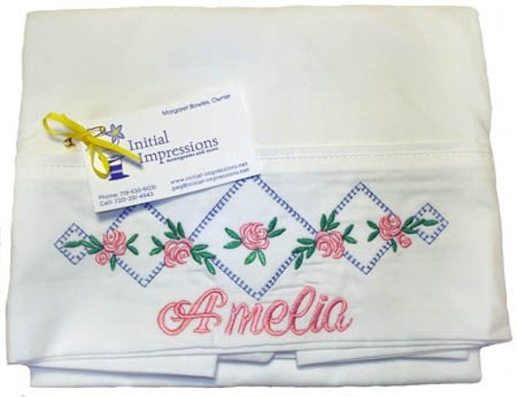 Girls Rosebud Pillowcase Custom Embroidered Personalized - image 1