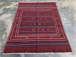 Handwoven Afghan Kilim Rug 4x6 Red Wool Tribal Carpet - thumbnail 1