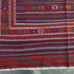 Handwoven Afghan Kilim Rug 4x6 Red Wool Tribal Carpet - thumbnail 2