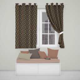 Elegant Orange Gold Floral Vine Dark Background Seamless Pattern Readymade Eyelet Ring Top Thermal 100% Blackout Curtains - thumbnail 1