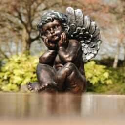 Bronze Effect Dreaming Sitting Down Cherub Angel Garden Decoration Ornament - thumbnail 2