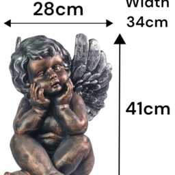 Bronze Effect Dreaming Sitting Down Cherub Angel Garden Decoration Ornament - thumbnail 3