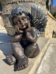 Bronze Effect Dreaming Sitting Down Cherub Angel Garden Decoration Ornament - thumbnail 1