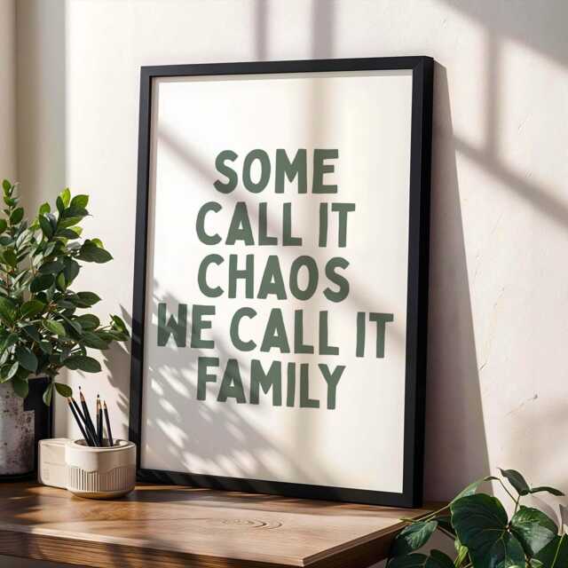 Some Call It Chaos We Family Art Print, Funny Hallway Wall White & Sage Green Decor - image 1
