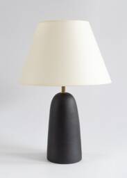 Black Ceramic Table Lamp With Smooth Ecru Fabric Lampshade, Minimal Matt Base, Japandi Interior Design, Bedside Lamp, Home Decor