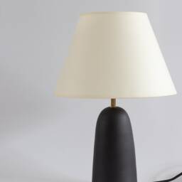 Black Ceramic Table Lamp With Smooth Ecru Fabric Lampshade, Minimal Matt Base, Japandi Interior Design, Bedside Lamp, Home Decor - thumbnail 3