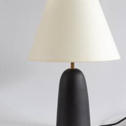 Black Ceramic Table Lamp With Smooth Ecru Fabric Lampshade, Minimal Matt Base, Japandi Interior Design, Bedside Lamp, Home Decor - thumbnail 4