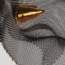 steel Wire Mesh Hanging Sculpture, Real Gold Glazed Ceramic, Abstract Art - thumbnail 2