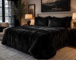 Fur Accents Faux Fur Bedspread/Comforter Throw Blanket Black Shaggy Mink - thumbnail 1