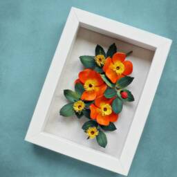 3D Paper Quilling Rose Ladybug Wall Art - Wild Botanical Flowers First Anniversary Gift Small Colorful - thumbnail 2