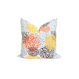 Outdoor Orange Pillow Covers. Outdoor Covers, Floral Covers For 20x20, 18x18, 16x16 Inserts, All Sizes - thumbnail 1