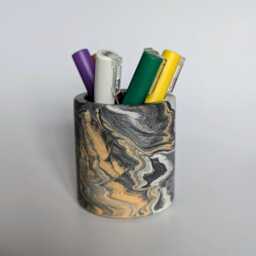 Bold Marbled Jesmonite Pot Black, White Mustard Swirl, Handmade Modern Decor - thumbnail 3