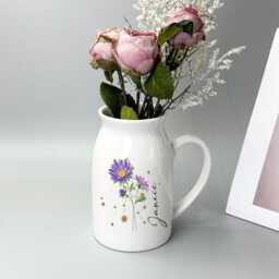 Personalized Floral Birthday Month Garden Vase, Custom Ceramic Vase With Constellation Sign, Engraved Memorial Gift For Her - thumbnail 2